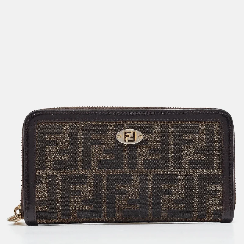 Women's money clip for a night - out on the town​Fendi Zucca Canvas And Leather Ff Zip Around Wallet