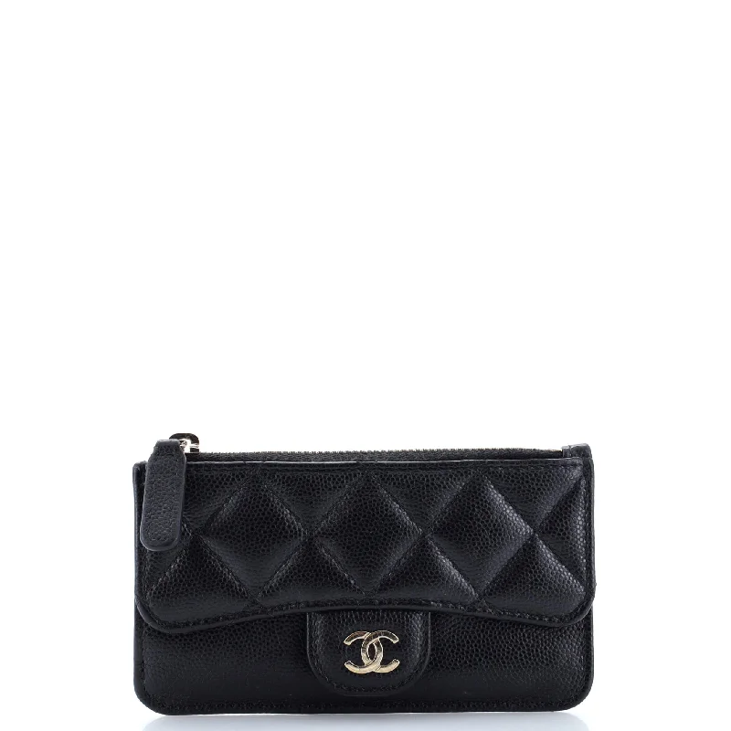 Women's money clip with a fingerprint - resistant finishFlap Zip Card Holder Quilted Caviar Women's money clip with a fingerprint - resistant finishFlap Zip Card Holder Quilted Caviar