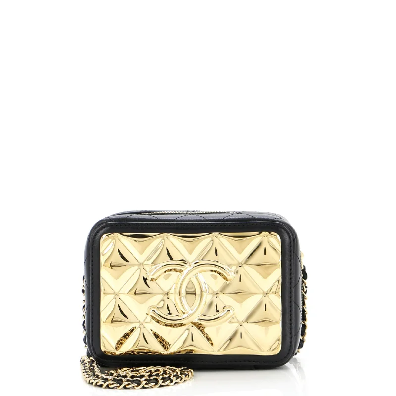 Women's money clip with a faux fur trimGolden Plate Zip Around Vanity Case with Chain Quilted Metal and Lambskin Mini Women's money clip with a faux fur trimGolden Plate Zip Around Vanity Case with Chain Quilted Metal and Lambskin Mini