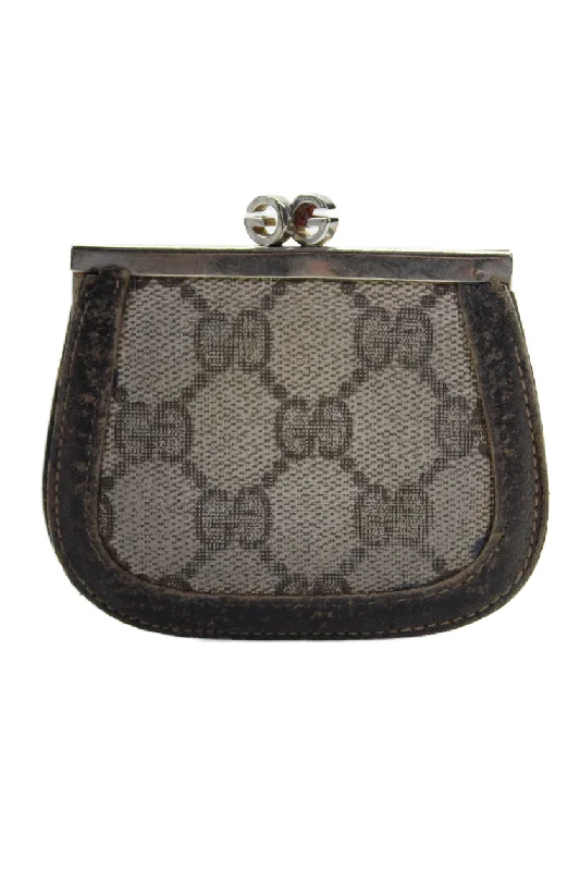 Women's money clip for a sporty - chic outfitGucci Womens Monogram Print Medallion Kiss Lock Textured Coin Pouch Wallet Brown Women's money clip for a sporty - chic outfitGucci Womens Monogram Print Medallion Kiss Lock Textured Coin Pouch Wallet Brown