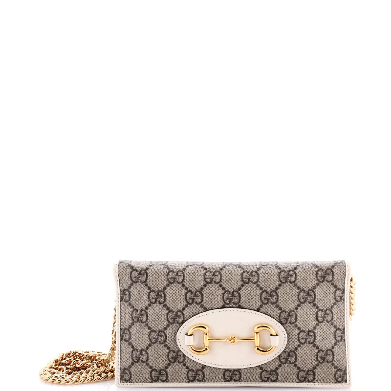 Sustainable women's money clip made from recycled materialsHorsebit 1955 Chain Wallet GG Coated Canvas Sustainable women's money clip made from recycled materialsHorsebit 1955 Chain Wallet GG Coated Canvas
