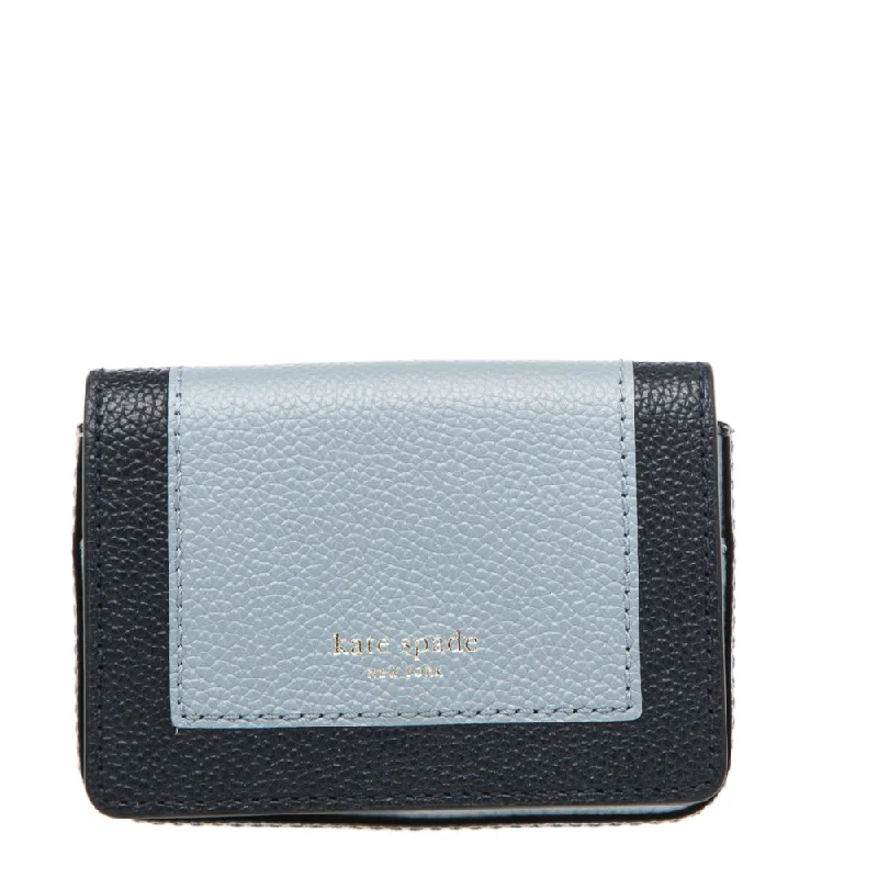 Women's money clip with a leather - wrapped metal coreKate Spade Two Tone Blue Leather Margaux Card Case.. Women's money clip with a leather - wrapped metal coreKate Spade Two Tone Blue Leather Margaux Card Case..
