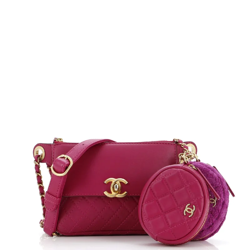 Women's money clip for the modern bohemian style​Multi Pouching Flap Waist Bag with Coin Purse Quilted Calfskin with Tweed