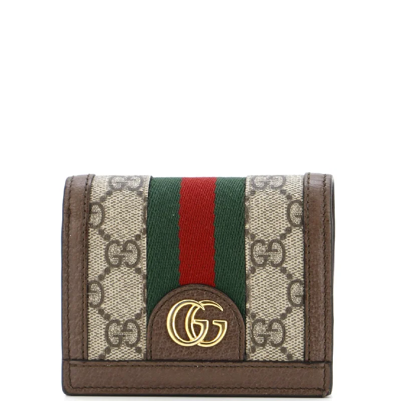 Women's money clip in a trendy geometric shapeOphidia Flap Card Case with Chain GG Coated Canvas Women's money clip in a trendy geometric shapeOphidia Flap Card Case with Chain GG Coated Canvas