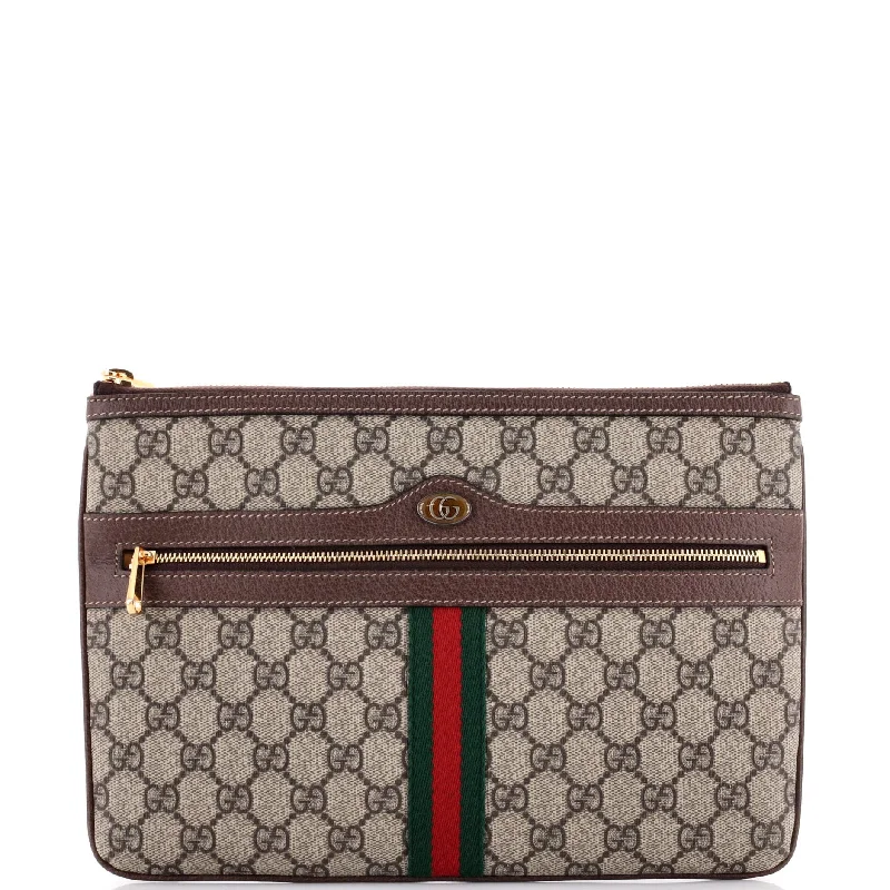 Women's money clip with a personalized engraving option​Ophidia Zip Pouch GG Coated Canvas Large