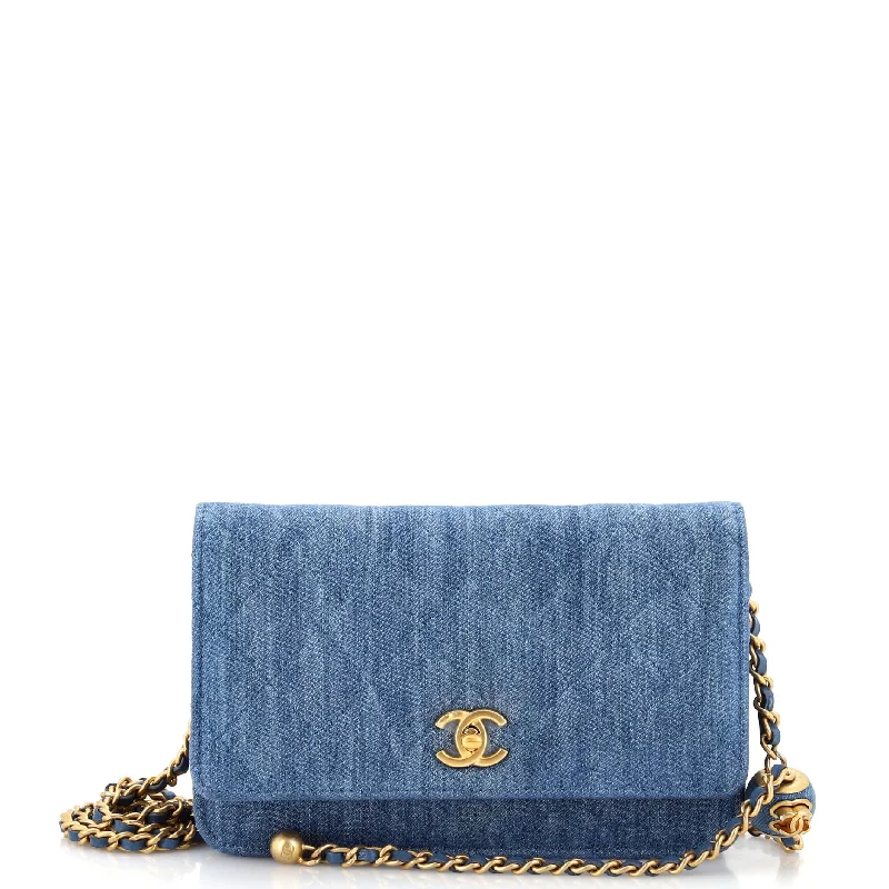 Women's money clip with a leather - wrapped metal corePearl Crush Wallet on Chain Quilted Denim Women's money clip with a leather - wrapped metal corePearl Crush Wallet on Chain Quilted Denim