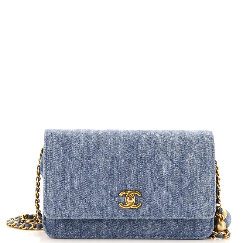Women's money clip for a sporty - chic outfitPearl Crush Wallet on Chain Quilted Denim Women's money clip for a sporty - chic outfitPearl Crush Wallet on Chain Quilted Denim