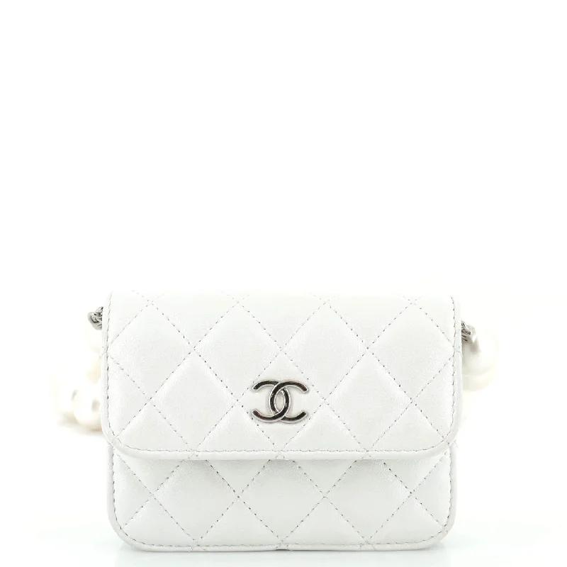 Women's money clip with a quilted texturePearl Strap CC Wallet on Chain Quilted Calfskin Mini Women's money clip with a quilted texturePearl Strap CC Wallet on Chain Quilted Calfskin Mini
