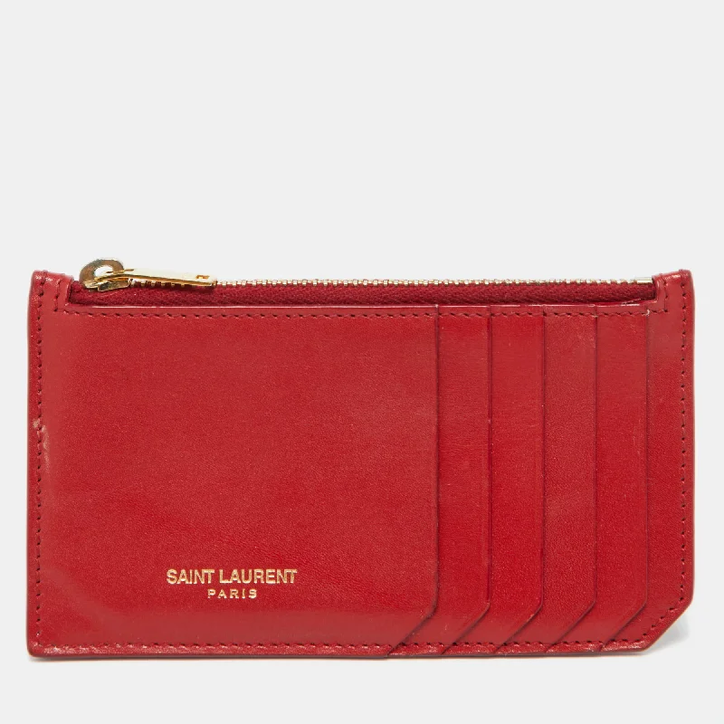 Sparkly women's money clip with rhinestones​Saint Laurent Red Leather Zip Card Case