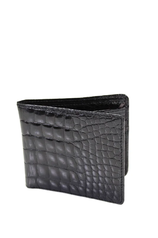 Women's money clip with a personalized engraving option​Tardini Womens Genuine American Alligator Skin Textured Bifold Wallet Black