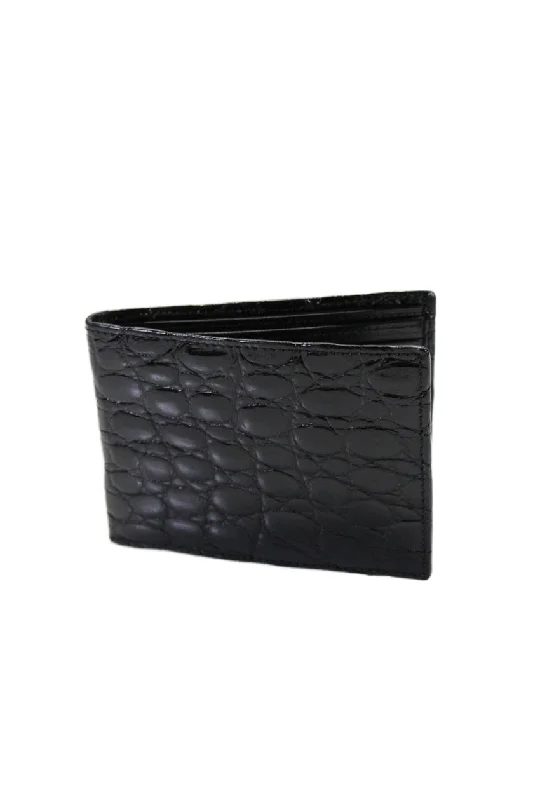Women's leather money clip with embossed design​Tardini Womens Genuine American Alligator Skin Textured Billfold Wallet Black