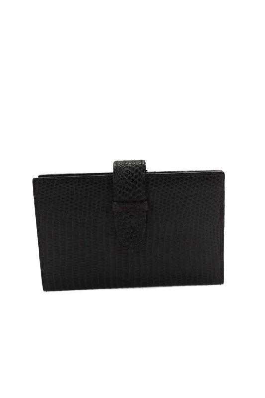 Women's money clip with a floral pattern​Tardini Womens Leather Animal Print Textured Folded Push Through Wallet Brown