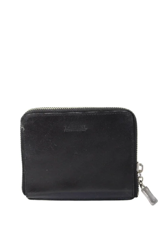 Women's money clip for eco - conscious consumers​Tardini Womens Leather Embossed Logo Zipped Closure Charmed Logo Wallet Black