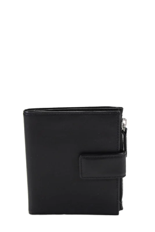 Women's money clip in a metallic sheen finish​Tardini Womens Leather Multilayered Zipped Mesh Folded Button Clasp Wallet Black