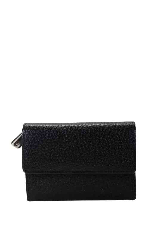 Women's money clip for a bridal party gift​Tardini Womens Leather Textured Folded Button Snap Closure Zipped Wallet Black