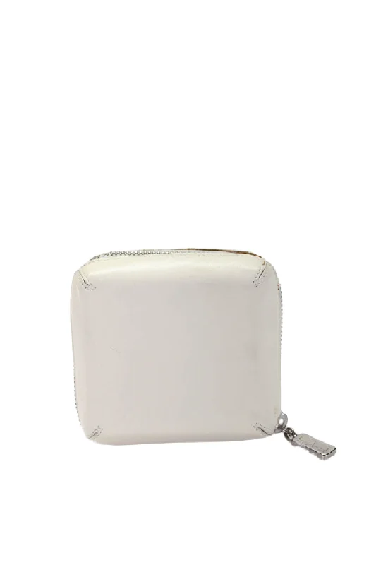 Women's money clip with a personalized monogram​Tardini Womens Leather Zipped Closure Cube Drawstring Coin Pouch Wallet White