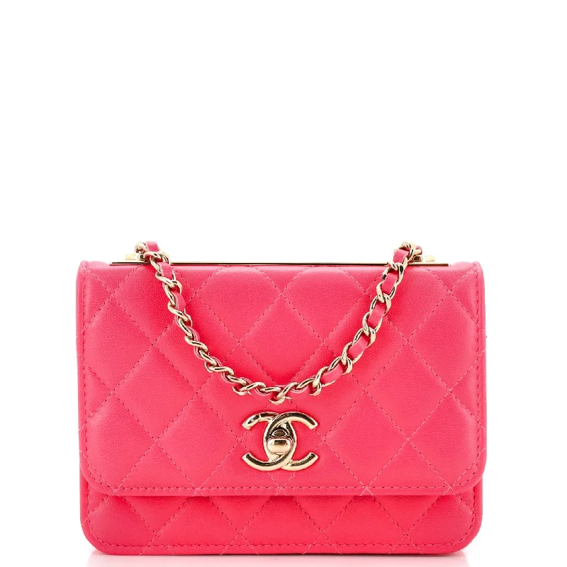 Women's money clip with a secret compartment​Trendy CC Wallet on Chain Quilted Lambskin Mini