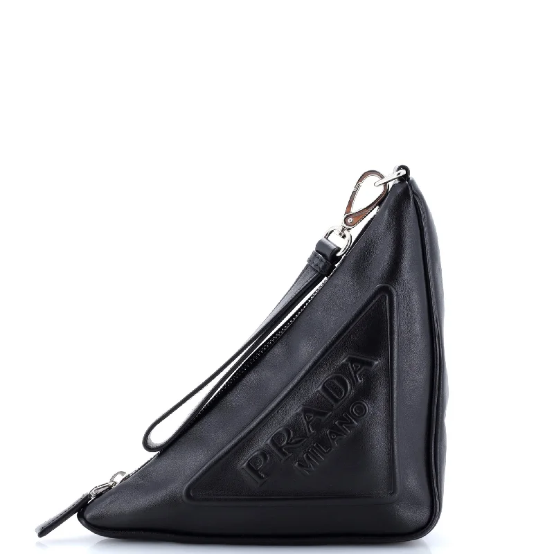 Women's money clip with a keychain attachment​Triangle Logo Wristlet Pouch Embossed Leather