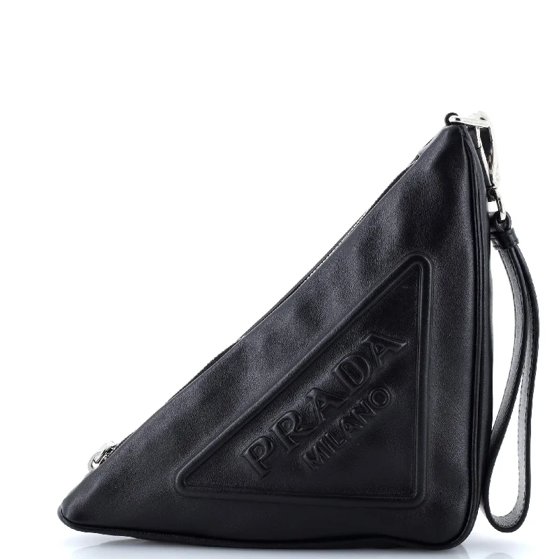 Women's money clip for a DIY - inspired styleTriangle Logo Wristlet Pouch Embossed Leather