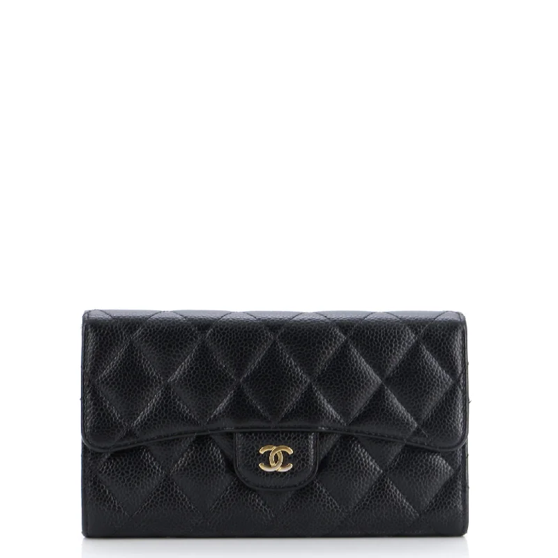 Women's money clip with a quilted textureTrifold Classic Flap Wallet Quilted Caviar Long Women's money clip with a quilted textureTrifold Classic Flap Wallet Quilted Caviar Long