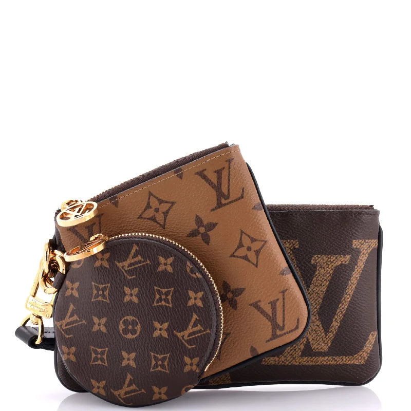 Sustainable women's money clip made from recycled materials​Trio Pouch Set Reverse Monogram Giant