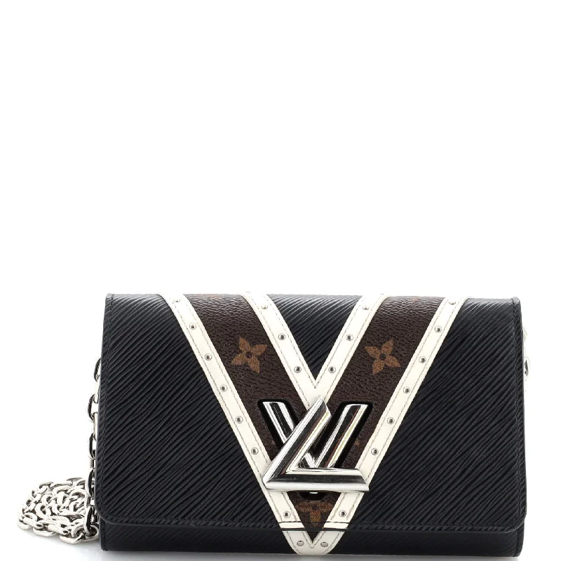 Women's money clip with a personalized monogramTwist Chain Wallet Epi Leather with Monogram Canvas and Studded Leather Women's money clip with a personalized monogramTwist Chain Wallet Epi Leather with Monogram Canvas and Studded Leather