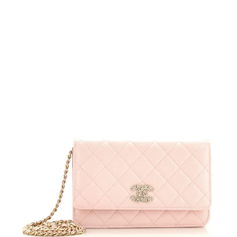 Women's money clip with a double - sided designTwisted Crystals CC Wallet on Chain Quilted Caviar Women's money clip with a double - sided designTwisted Crystals CC Wallet on Chain Quilted Caviar