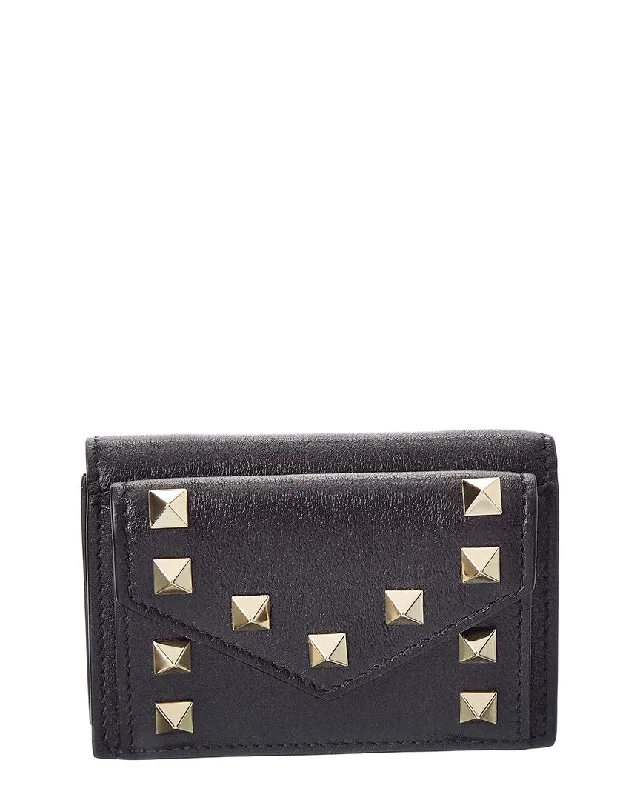 Women's money clip in gold - tone metal​Valentino Rockstud Small Leather French Wallet