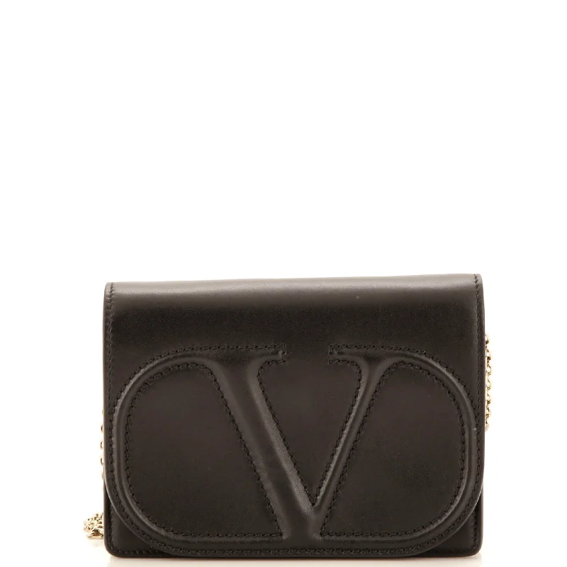 Women's money clip for a night - out on the town​VLogo Chain Wallet Leather Mini