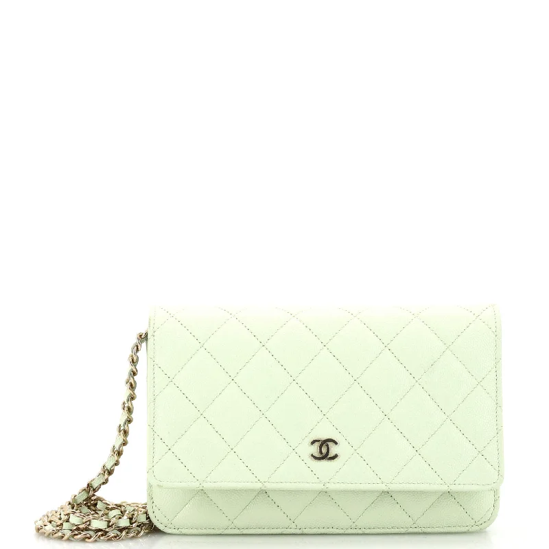 Women's money clip with a swarovski crystal accent​Wallet on Chain Quilted Caviar