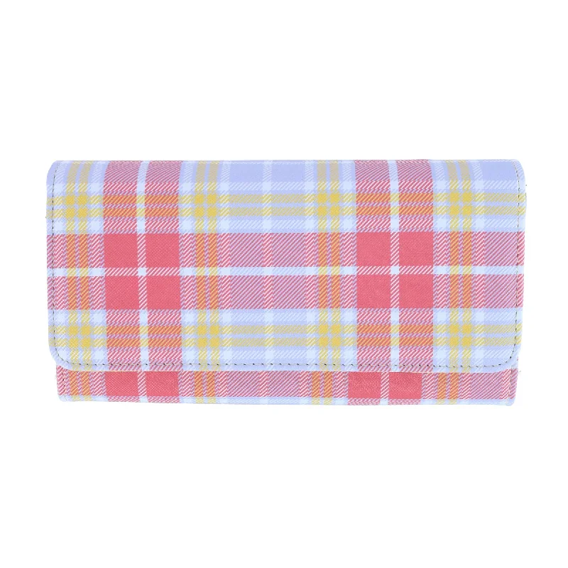 Stylish women's money clip for business meetingsWomen's Summer Plaid Printed Vegan Leather Bianca Wallet Stylish women's money clip for business meetingsWomen's Summer Plaid Printed Vegan Leather Bianca Wallet