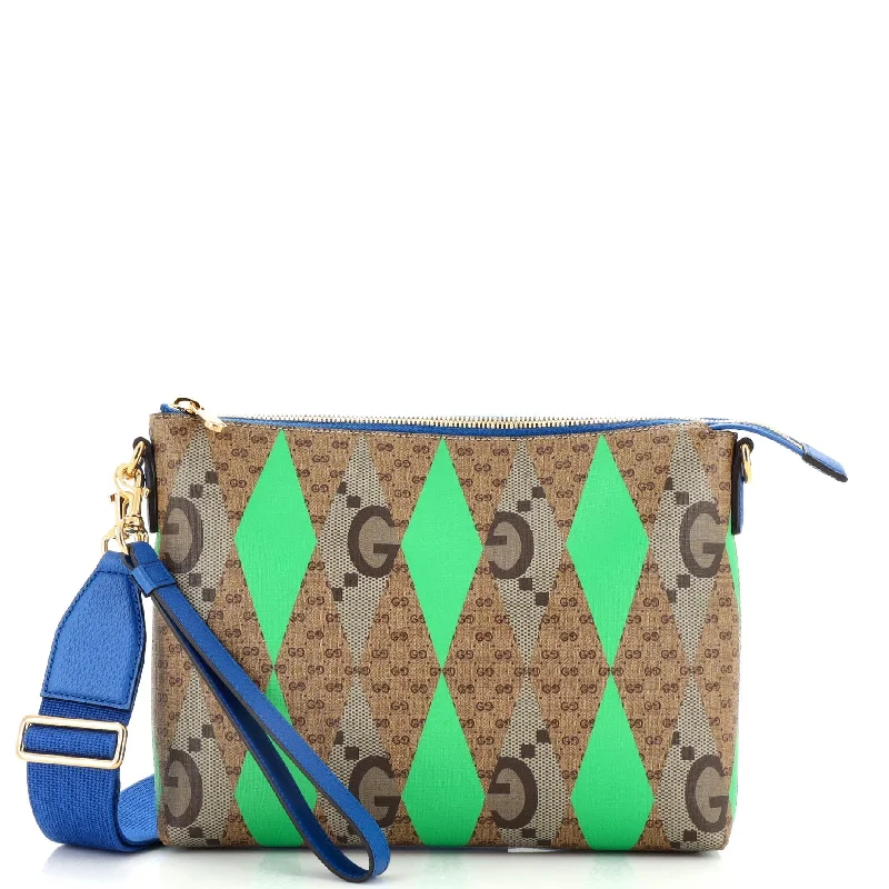 Women's money clip with a keychain attachment​Wristlet Pouch Rhombus GG Coated Canvas with Leather Medium