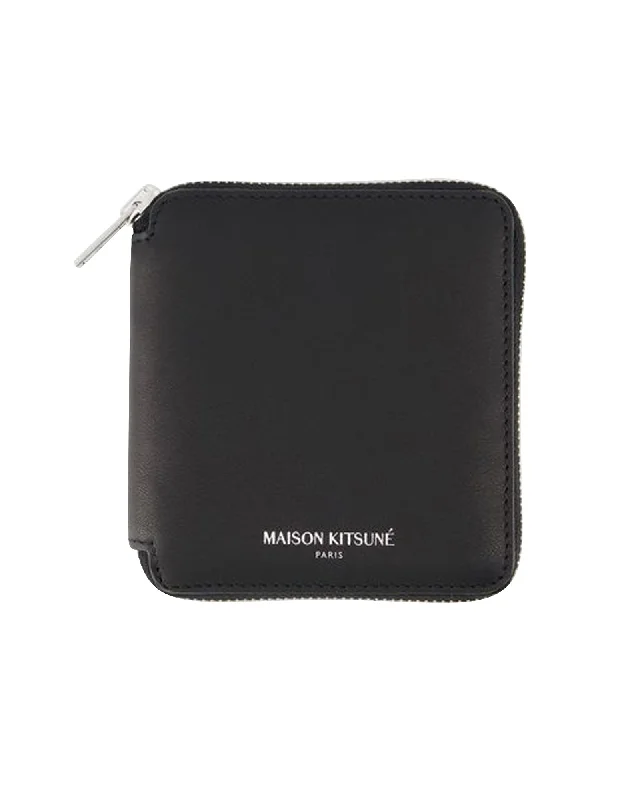 Women's money clip in a trendy geometric shape​Zipped Wallet - Maison Kitsune - Leather - Black