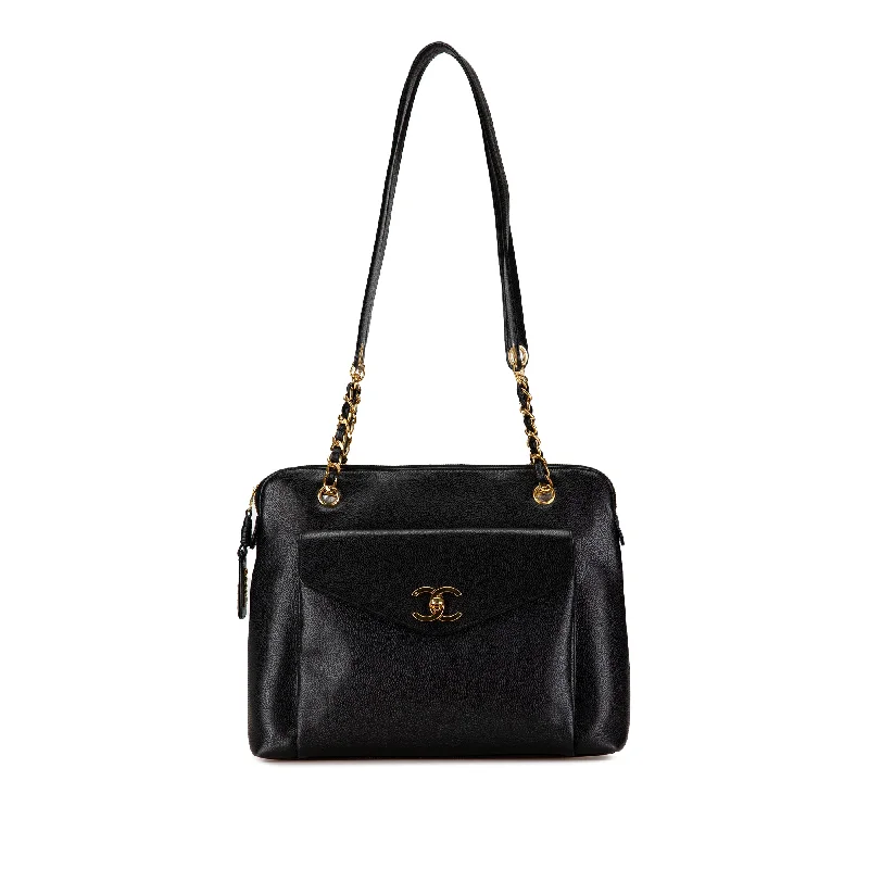 Women's Tote Bag with Zipper Closure in Red for Secure StorageBlack Chanel Caviar Front Pocket Chain Tote Women's Tote Bag with Zipper Closure in Red for Secure StorageBlack Chanel Caviar Front Pocket Chain Tote