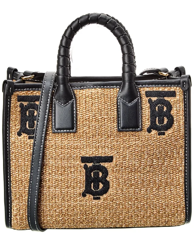 Medium - Sized Canvas Tote Bag in Navy Blue with Striped Pattern for a Nautical - Inspired LookBurberry Freya Mini Leather-Trim Tote Medium - Sized Canvas Tote Bag in Navy Blue with Striped Pattern for a Nautical - Inspired LookBurberry Freya Mini Leather-Trim Tote