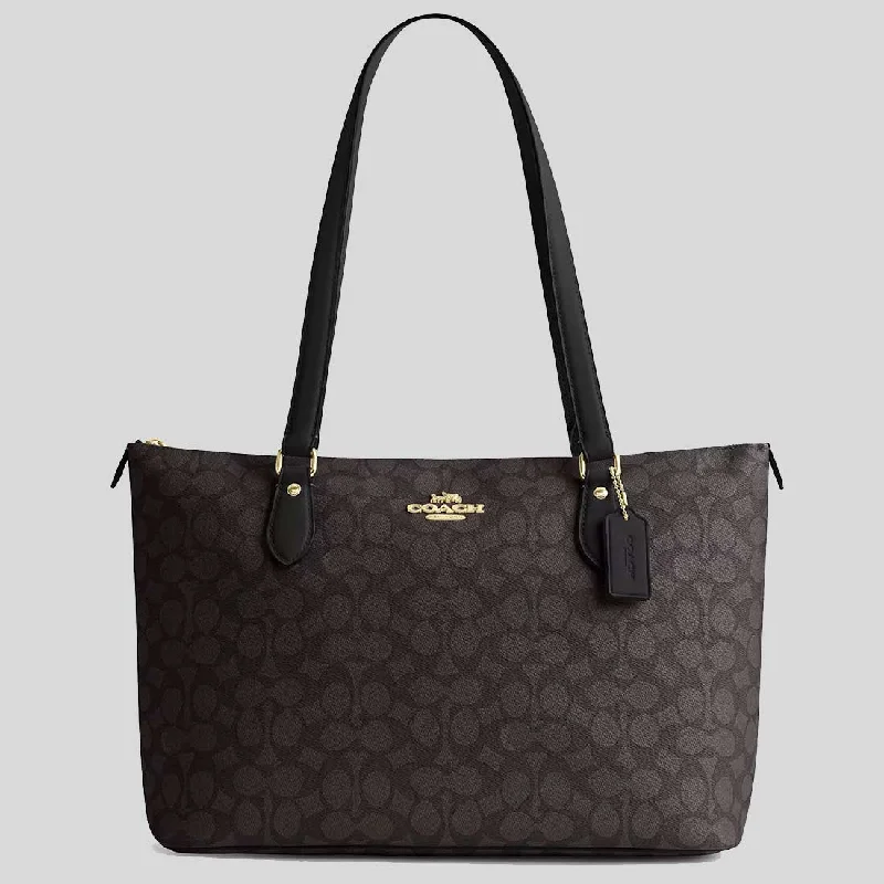Women's Tote Bag with Detachable Pouch in Purple for Added ConvenienceCOACH Gallery Tote Bag In Signature Canvas Walnut/Black CW381