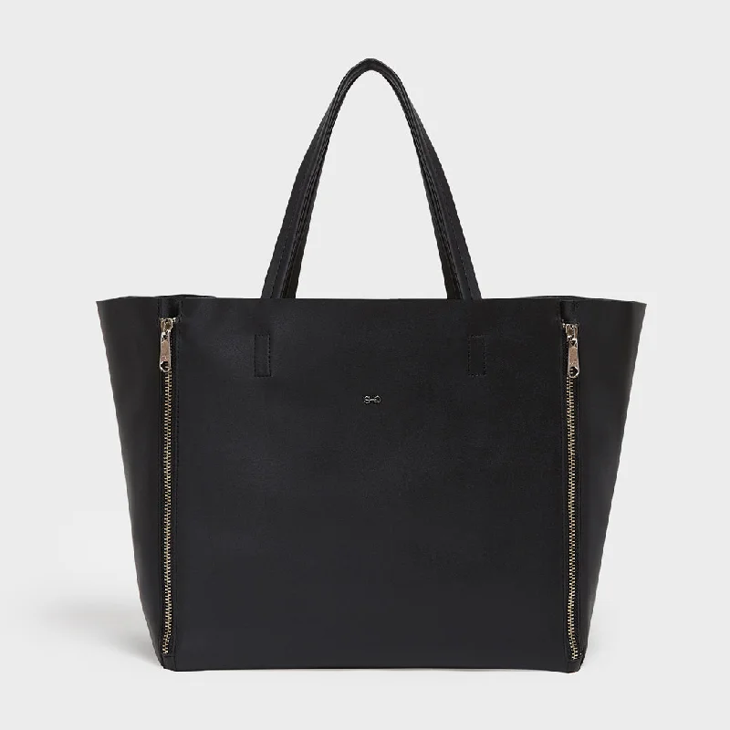 Women's Tote Bag with Zipper Closure in Red for Secure StorageSEOUL SMOOTH VEGAN LEATHER BLACK Women's Tote Bag with Zipper Closure in Red for Secure StorageSEOUL SMOOTH VEGAN LEATHER BLACK