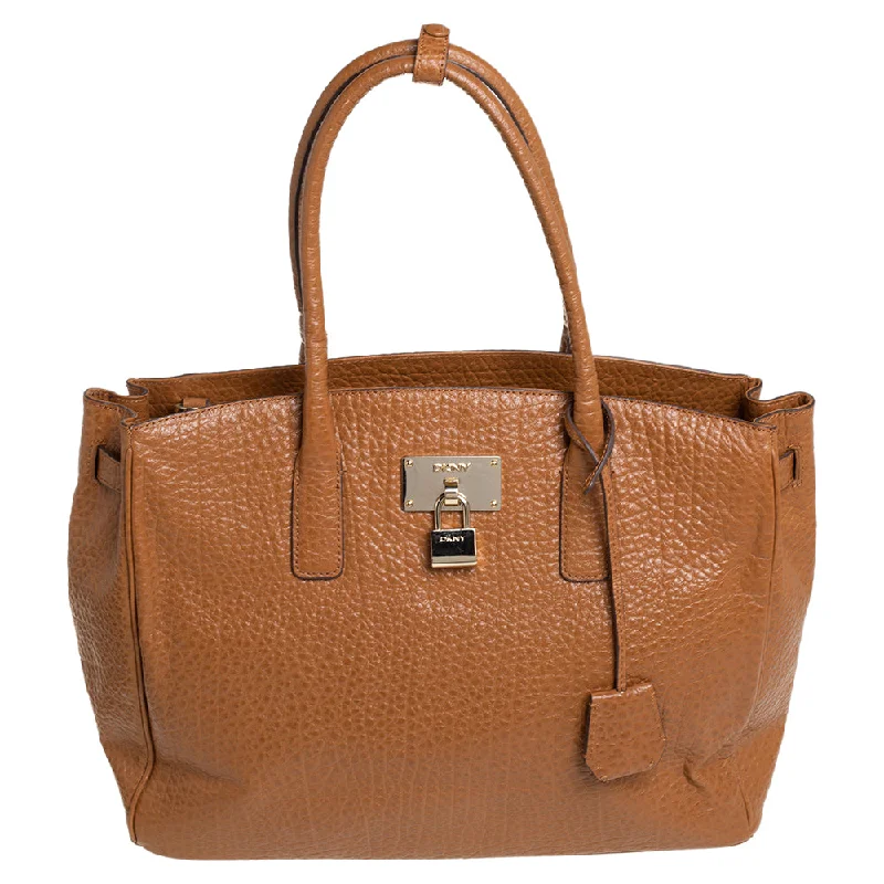 Women's Tote Bag with Inner Compartments in Gray for Organizing Everyday EssentialsDkny Caramel Pebbled Leather Padlock Tote Women's Tote Bag with Inner Compartments in Gray for Organizing Everyday EssentialsDkny Caramel Pebbled Leather Padlock Tote