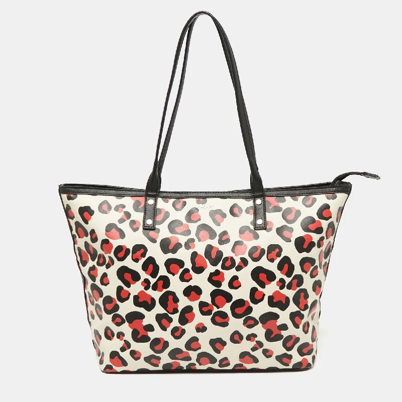 Women's Tote Bag with Detachable Pouch in Purple for Added ConvenienceDkny /red Leopard Print Coated Canvas Zip Tote