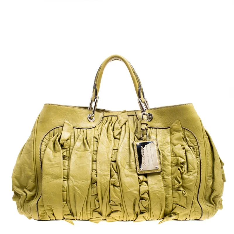 Waterproof Tote Bag in Yellow for Outdoor Activities in Wet WeatherDolce & Gabbana Olive Leather Miss Brooke Tote Waterproof Tote Bag in Yellow for Outdoor Activities in Wet WeatherDolce & Gabbana Olive Leather Miss Brooke Tote