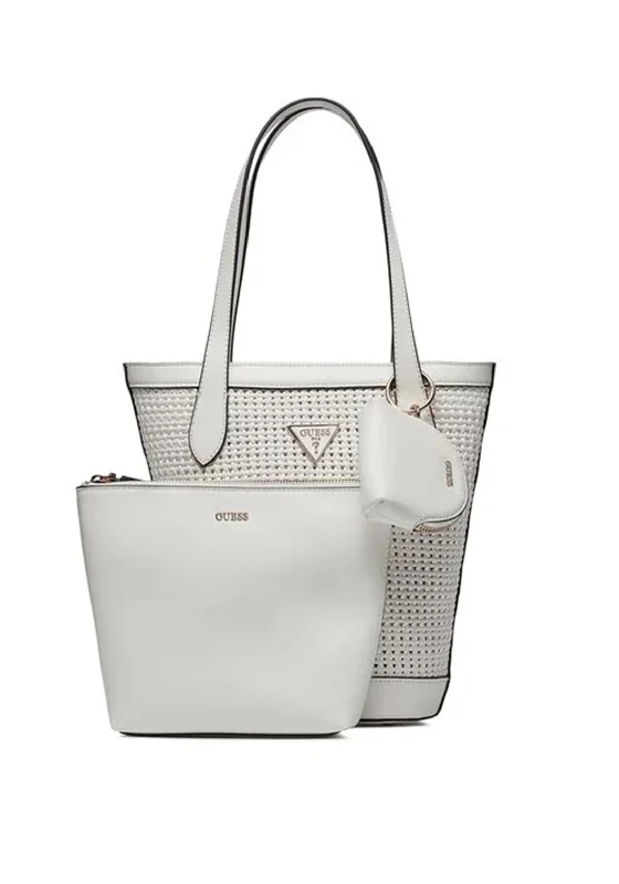 Women's Tote Bag with Zipper Closure in Red for Secure StorageGuess Emelda Pouch & Tote Bag, White Women's Tote Bag with Zipper Closure in Red for Secure StorageGuess Emelda Pouch & Tote Bag, White