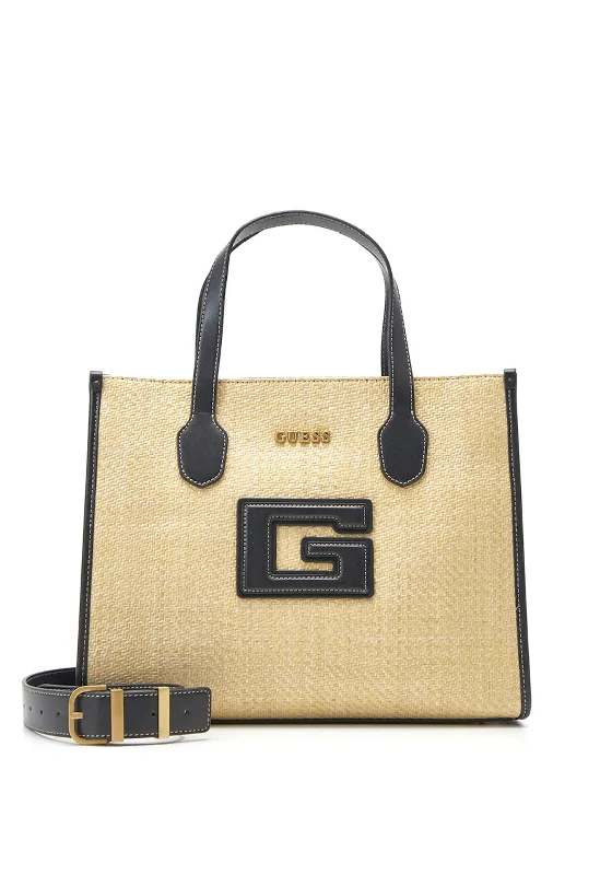 Embroidered Tote Bag in Beige with Floral Motifs for a Boho - Chic VibeGuess G Status Straw Tote Bag, Black Embroidered Tote Bag in Beige with Floral Motifs for a Boho - Chic VibeGuess G Status Straw Tote Bag, Black