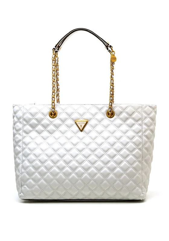 Quilted Tote Bag in Cream with Silver Hardware for a Classic and Sophisticated StyleGuess Giully Large Quilted Tote Bag, White Quilted Tote Bag in Cream with Silver Hardware for a Classic and Sophisticated StyleGuess Giully Large Quilted Tote Bag, White