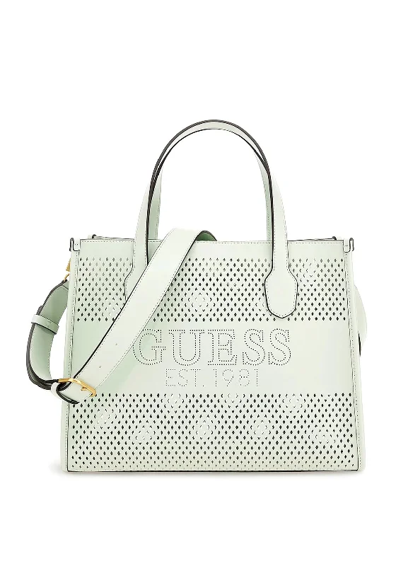 Women's Tote Bag with Detachable Pouch in Purple for Added ConvenienceGuess Katey Perforated Medium Tote Bag, Mint Women's Tote Bag with Detachable Pouch in Purple for Added ConvenienceGuess Katey Perforated Medium Tote Bag, Mint