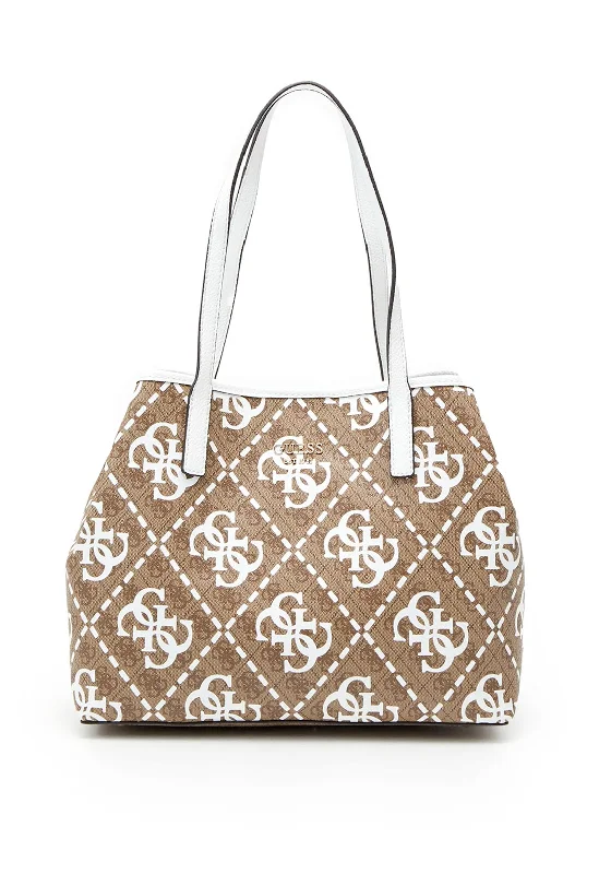 Women's Printed Tote Bag in Floral Patterns for a Spring - Themed Shopping TripGuess Vikky Large Logo Medium Tote Bag, Latte Women's Printed Tote Bag in Floral Patterns for a Spring - Themed Shopping TripGuess Vikky Large Logo Medium Tote Bag, Latte