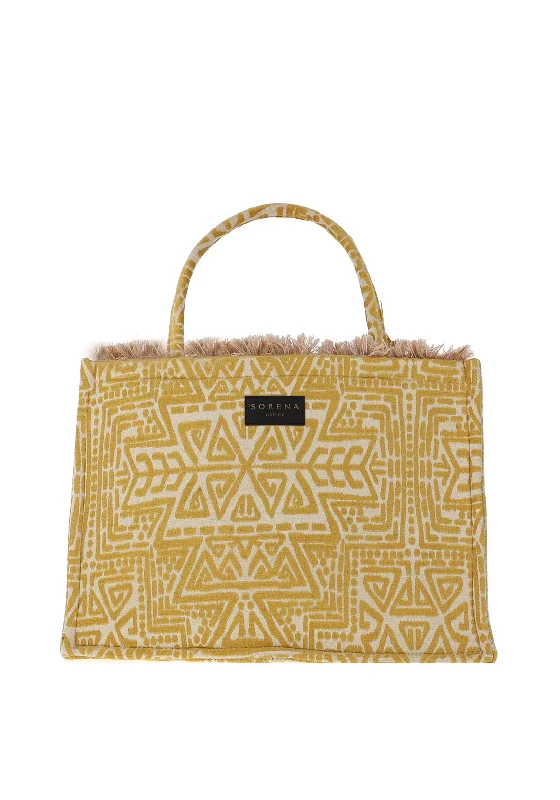 Geometric - Printed Tote Bag in Multicolor for a Contemporary and Trendy OutfitSorena Iliaxtida Velvet Mediterranean Tote Bag, Gold Geometric - Printed Tote Bag in Multicolor for a Contemporary and Trendy OutfitSorena Iliaxtida Velvet Mediterranean Tote Bag, Gold