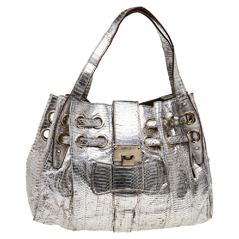 Patchwork Tote Bag in Denim with Vintage - Inspired Designs for a Retro AppealJimmy Choo Metallic Watersnake Riki Tote Patchwork Tote Bag in Denim with Vintage - Inspired Designs for a Retro AppealJimmy Choo Metallic Watersnake Riki Tote