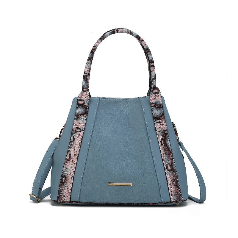 Patchwork Tote Bag in Denim with Vintage - Inspired Designs for a Retro AppealKenna Snake embossed Vegan Leather Womens Tote Handbag Patchwork Tote Bag in Denim with Vintage - Inspired Designs for a Retro AppealKenna Snake embossed Vegan Leather Womens Tote Handbag