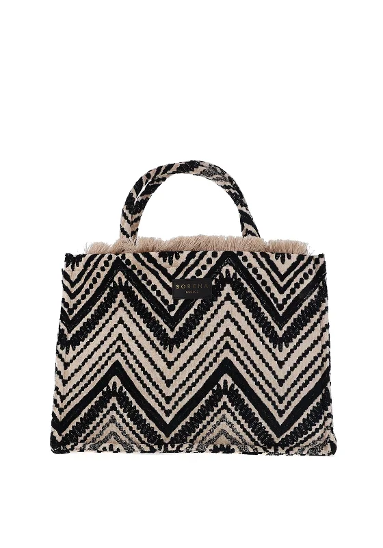 Tote Bag with Adjustable Shoulder Strap in Olive Green for Comfortable CarryingSorena Koufonisi Velvet Zig Zag Tote Bag, Black Tote Bag with Adjustable Shoulder Strap in Olive Green for Comfortable CarryingSorena Koufonisi Velvet Zig Zag Tote Bag, Black