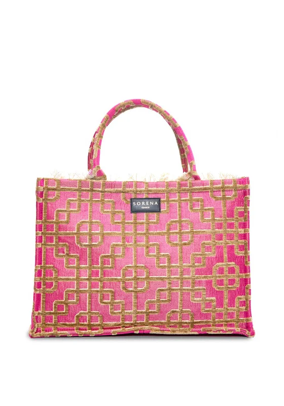 Women's Tote Bag with Inner Compartments in Gray for Organizing Everyday EssentialsSorena Latria Velvet Tote Bag, Pink Multi Women's Tote Bag with Inner Compartments in Gray for Organizing Everyday EssentialsSorena Latria Velvet Tote Bag, Pink Multi